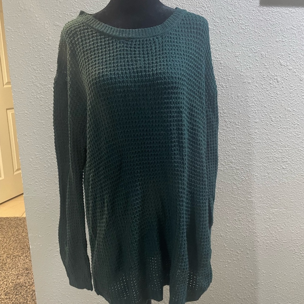 Zenana Outfitters Green Crew Neck Sweater with Chunky Knit
